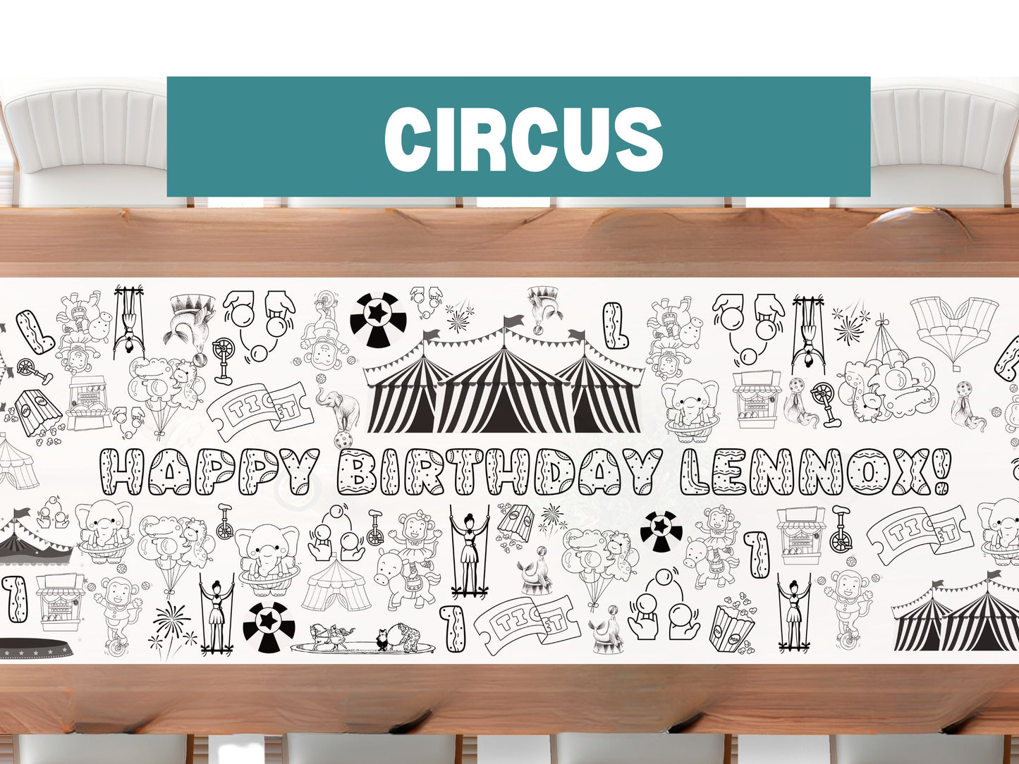 Giant 6ft Circus Coloring Banner Personalized Birthday Party Decoration