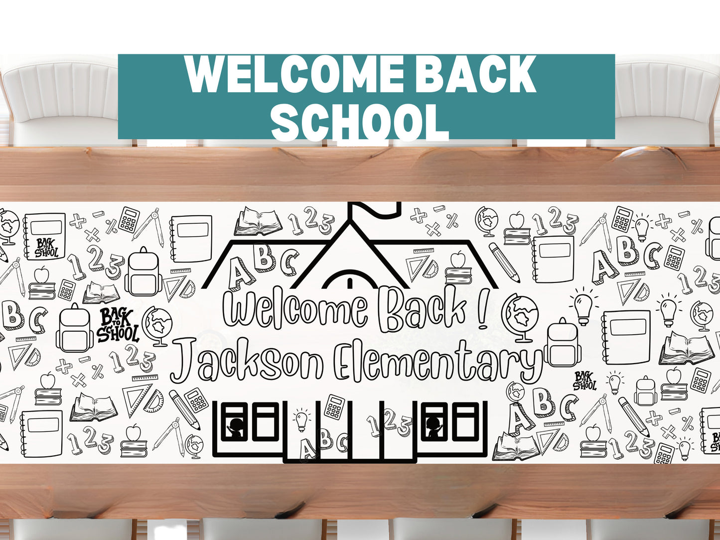 LARGE 6-foot Back to School Welcome Coloring Banner Personalized School Poster 24x72