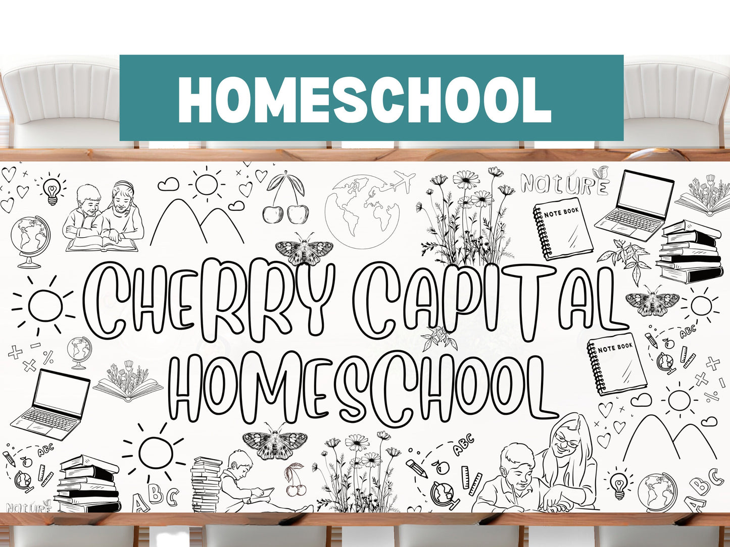 Home school Strong 6ft Coloring Banner Personalized Tablecloth 24"x72