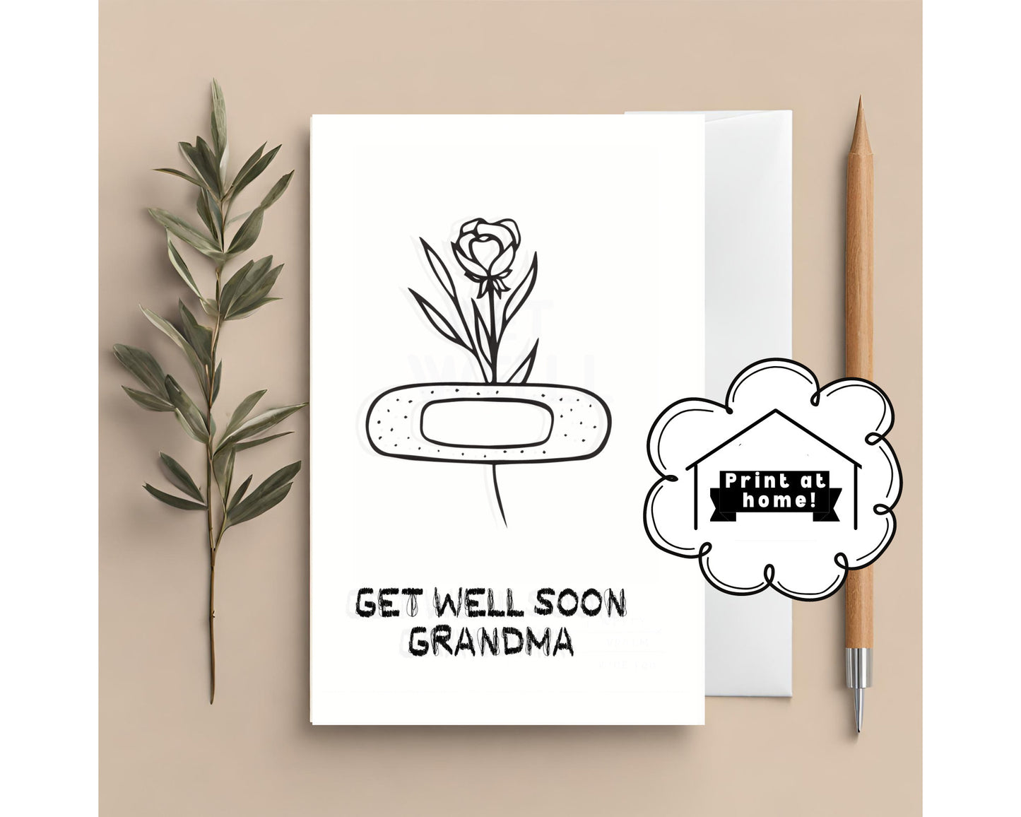 Colorable Kid Get Well Card for Grandma Instant Download PDF