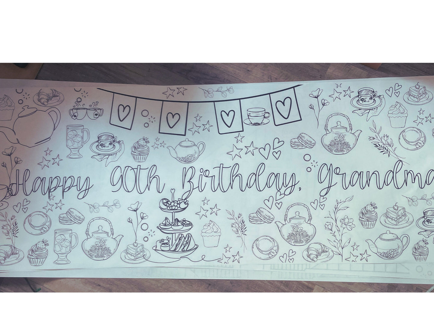 LARGE 6-foot Coloring Banner Tea Party Personalized Birthday Whimsical Table Cover