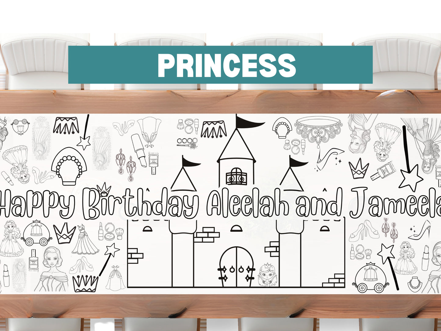 Personalized Princess Coloring Banner & Tablecloth 72"