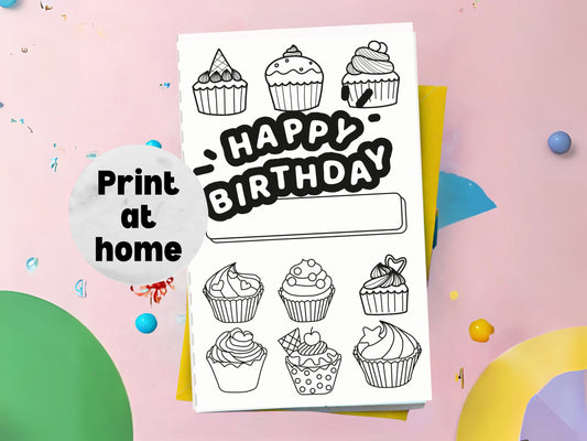 Colorable Birthday Card PDF Instant Download for Kids & Friends 5x7"