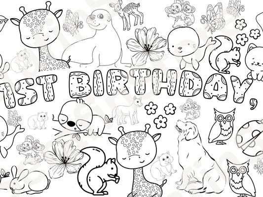 Safari Jungle LARGE 6-foot Coloring Banner Personalized Birthday Animal Table Cover