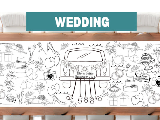 Personalized 6ft Wedding Coloring Banner for Kids Table 72"