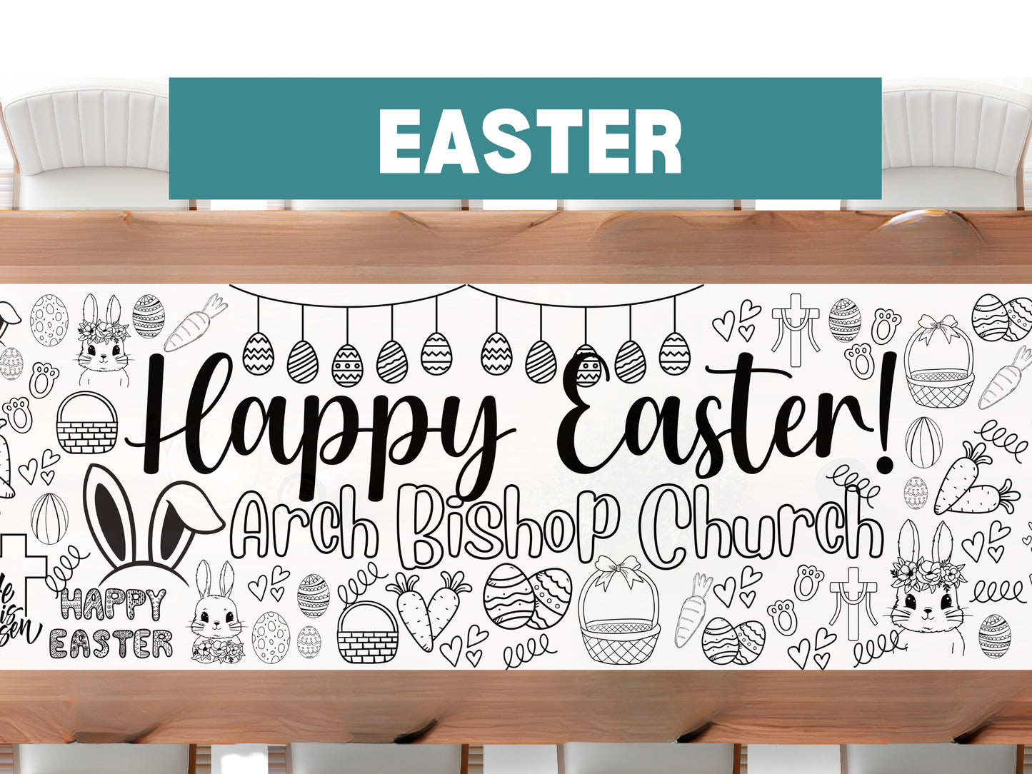 LARGE 6-foot Coloring Banner Easter Party Personalized Birthday Poster Church Religious