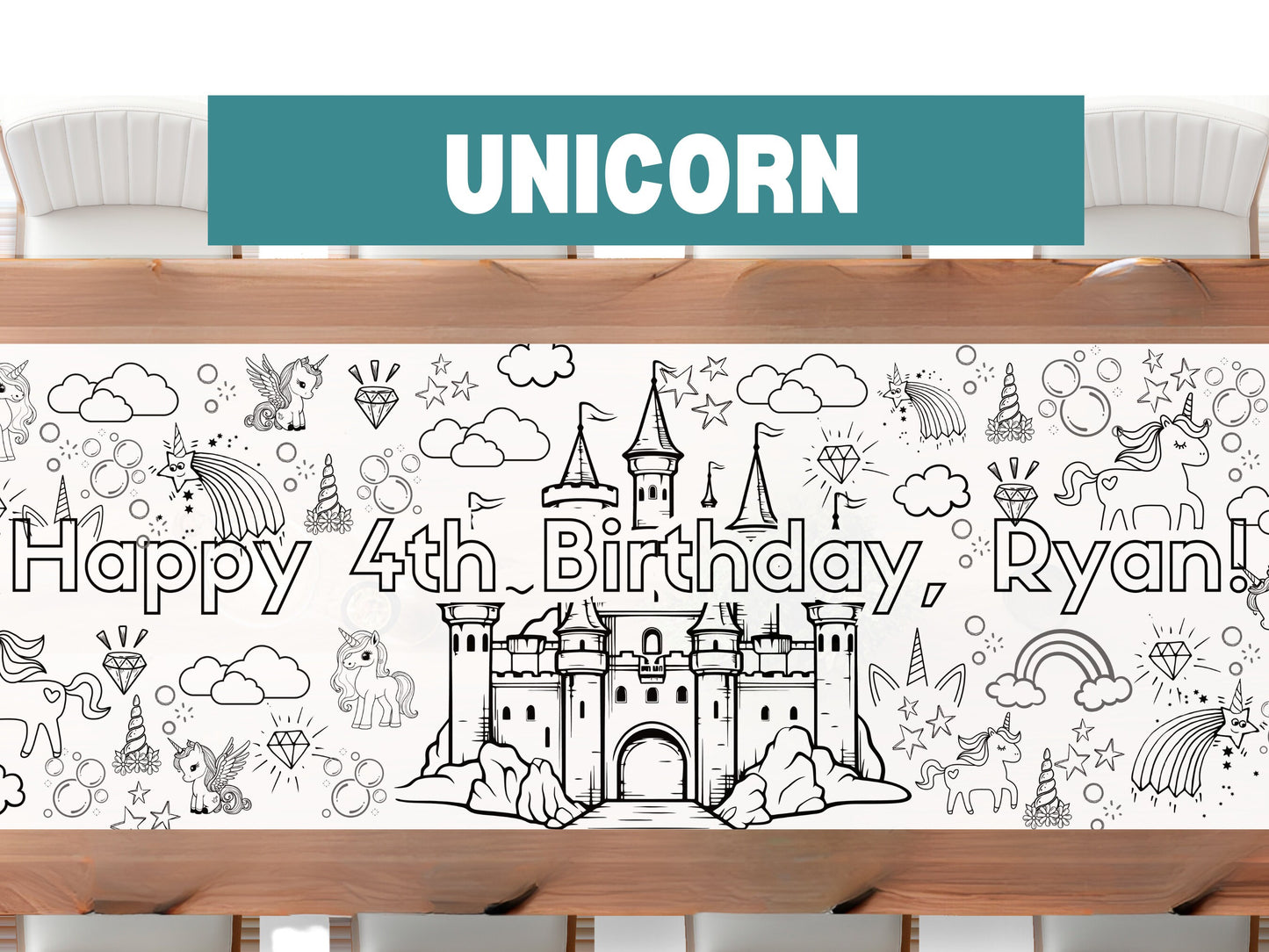 Giant Unicorn Fun 6ft Coloring Banner Tablecloth 72"