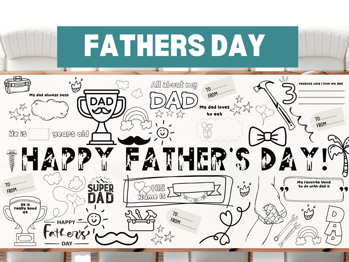 Make Dad Smile 6ft Coloring Banner Tablecloth for Father Day