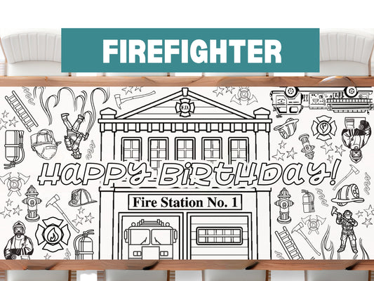 LARGE 6-foot Coloring Banner Firefighter Personalized Birthday Poster