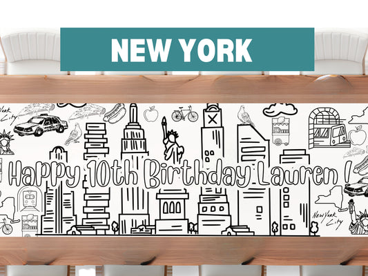 NYC Party Decoration Personalized Cityscape Coloring Banner