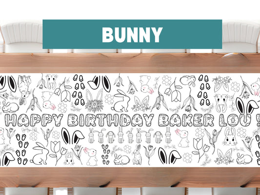 LARGE 6-foot Bunny Theme Coloring Banner Personalized Birthday Poster Table 72"