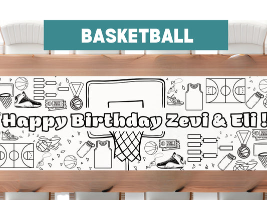 LARGE 6-foot Basketball Theme Coloring Banner Personalized Birthday Poster Table 24x72