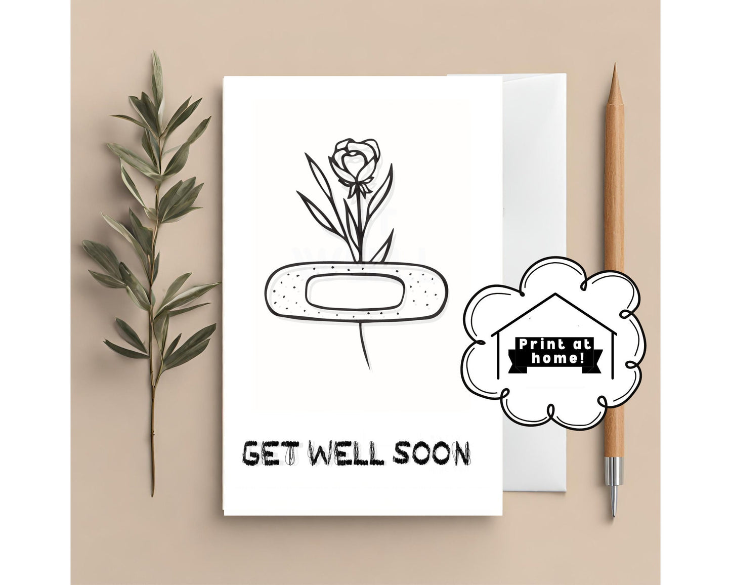 Printable 5x7" Colorable Kid Get Well Card PDF Instant Download