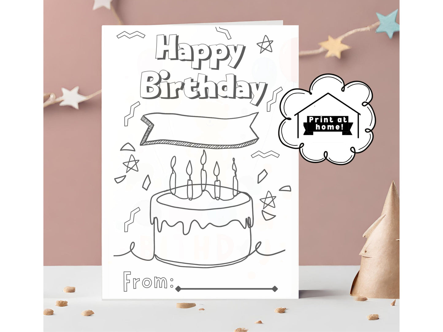 Printable 5x7" Colorable Kid Birthday Card  Instant Download PDF