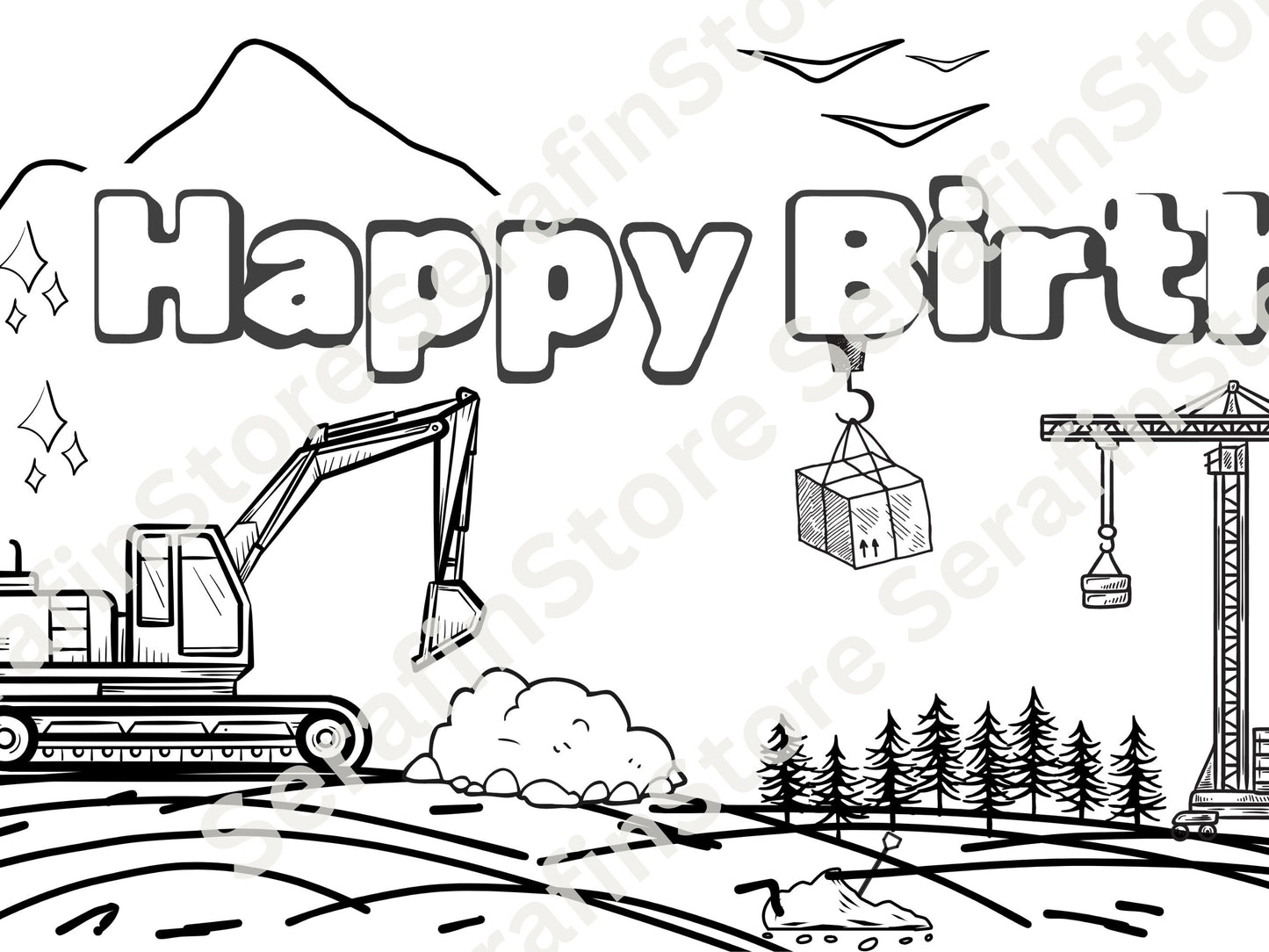 LARGE 6 foot Construction Coloring Banner Personalized Dump Truck Birthday Table Cover