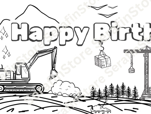 LARGE 6 foot Construction Coloring Banner Personalized Dump Truck Birthday Table Cover