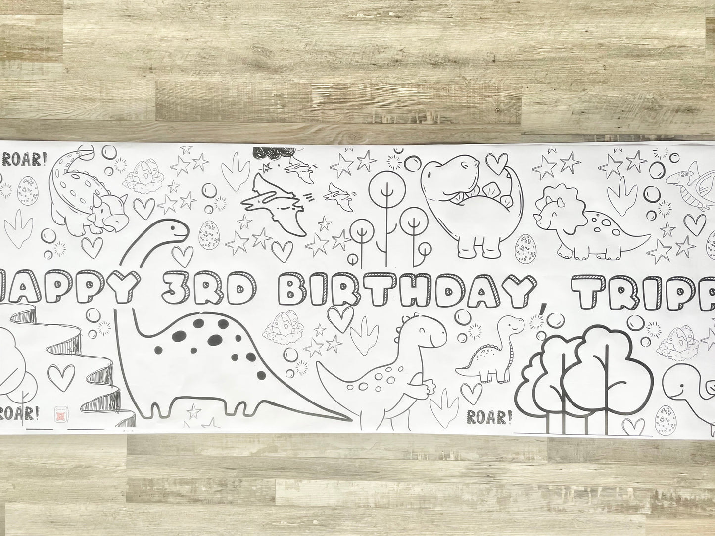 LARGE 6-foot Coloring Banner Dinosaur Theme Personalized Birthday Poster