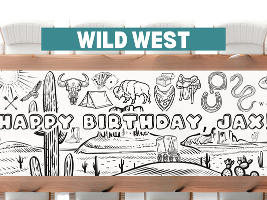 6-Foot Personalized Wild West Coloring Banner Cowboy Paper Tablecloth for Party