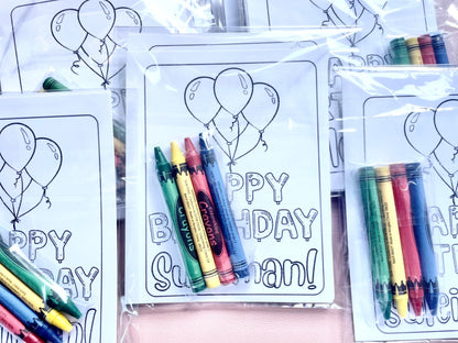 Personalized Birthday Party Favors Coloring Sheets