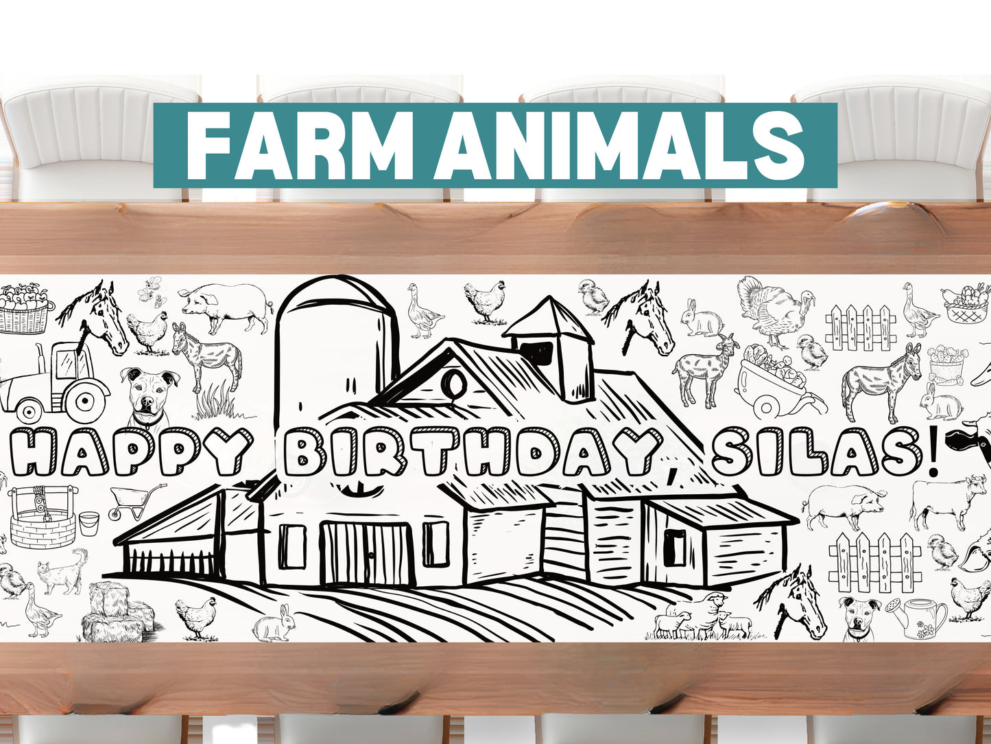 Create Your Own Barnyard Personalized Coloring Tablecloth 6ft