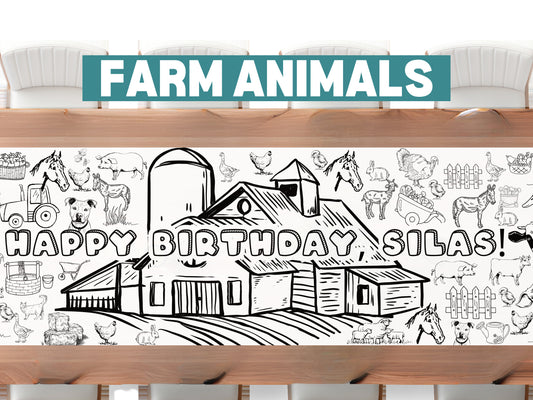 Create Your Own Barnyard Personalized Coloring Tablecloth 6ft