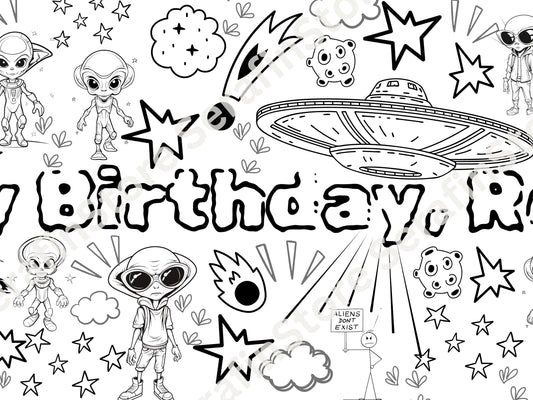 Personalized UFO Coloring Banner - Perfect for Alien Invasion Parties