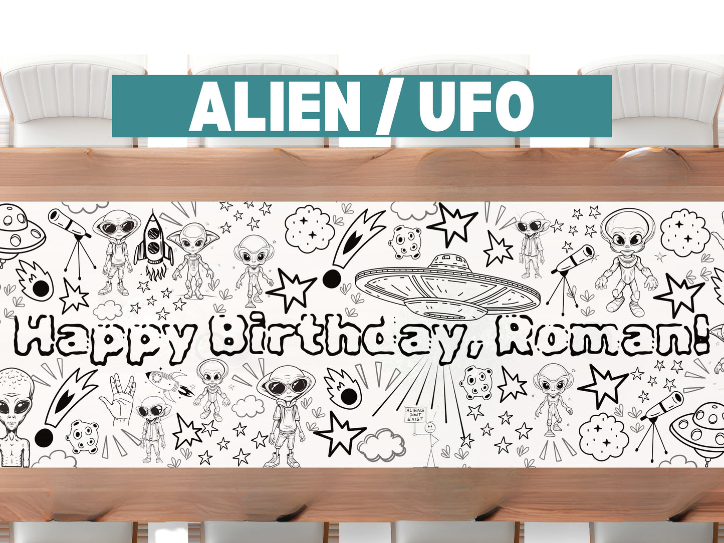 Personalized UFO Coloring Banner - Perfect for Alien Invasion Parties