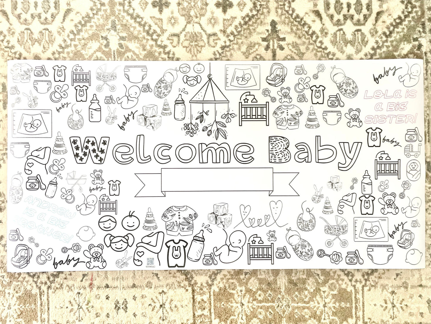 Giant Welcome Fun 6ft Personalized Baby Banner Tablecloth 24"x72"