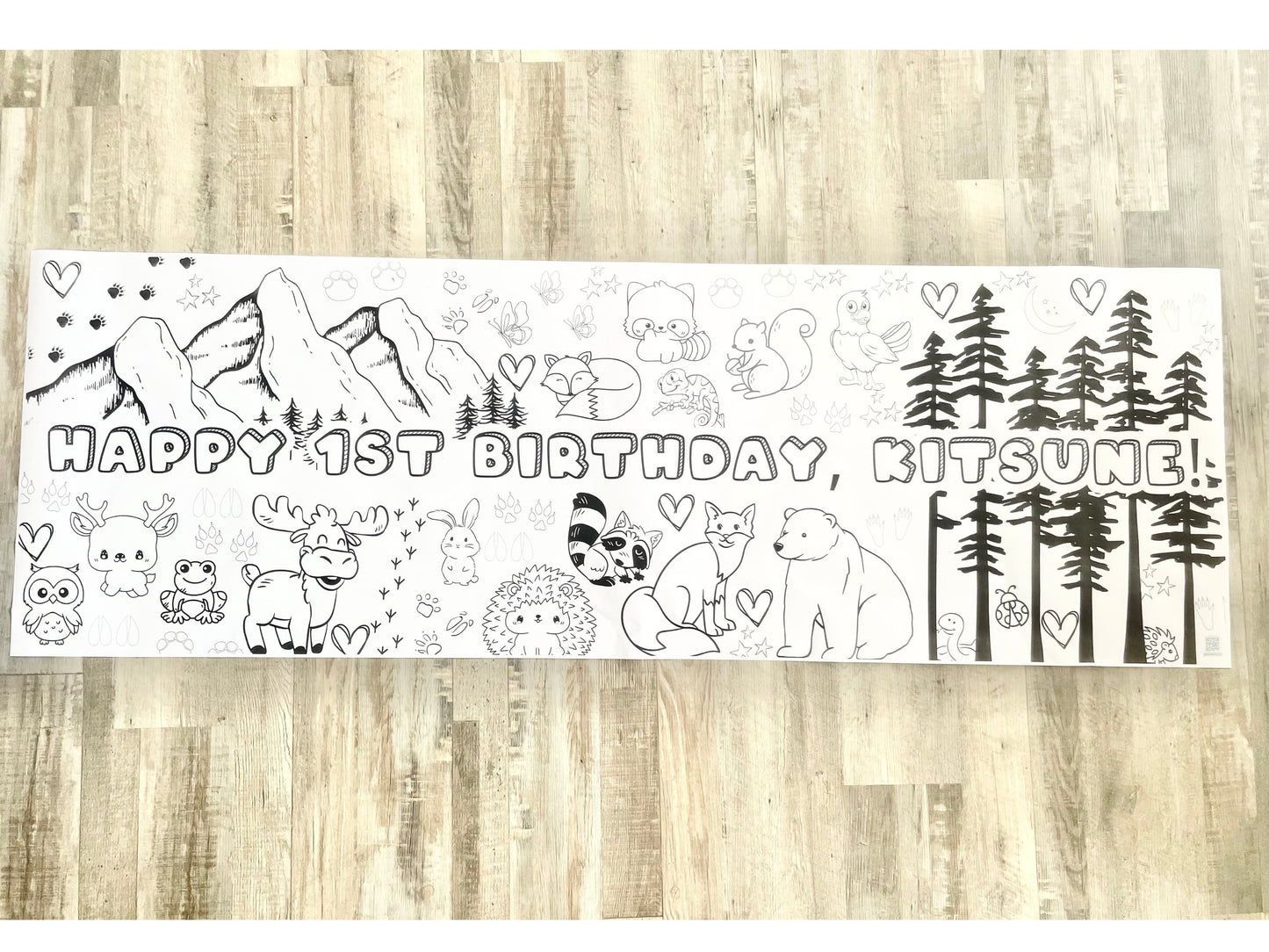 LARGE 6-foot Coloring Banner Forest Animal Woodland Personalized Birthday Poster