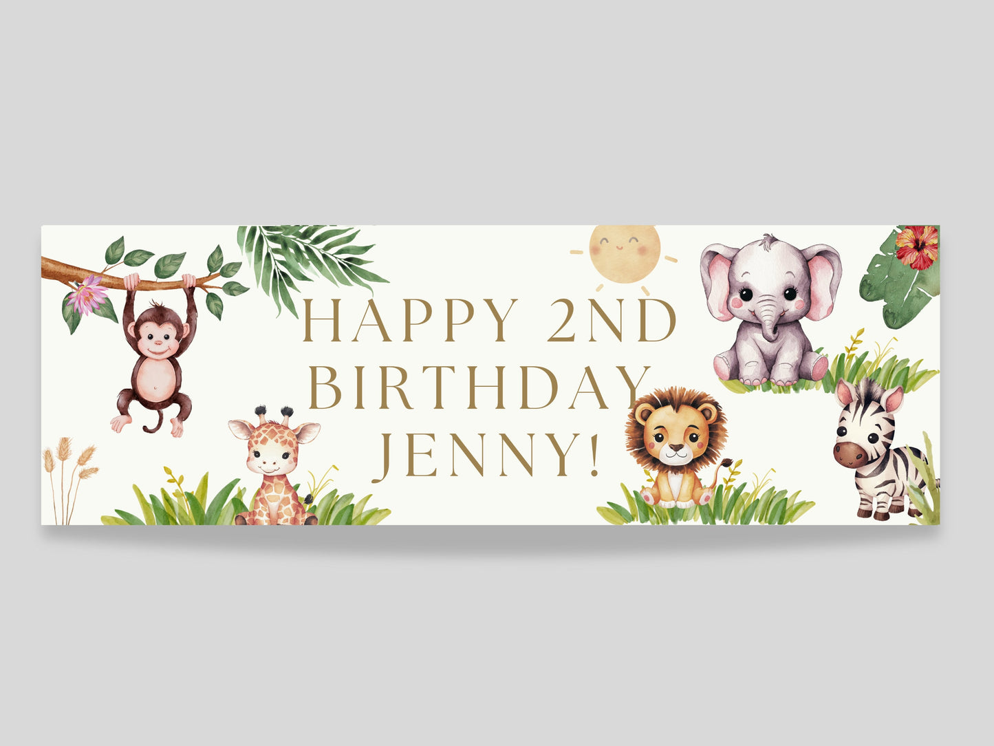 Safari Personalized Birthday Banner Greenery Bday Sign Custom Party Big Outdoor Safari Animal