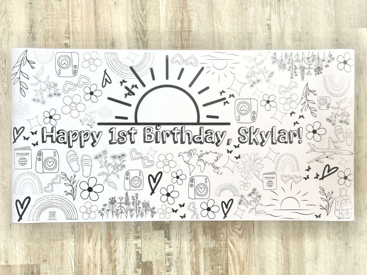 Happy First Birthday 6ft Sun-Themed Coloring Banner Tablecloth