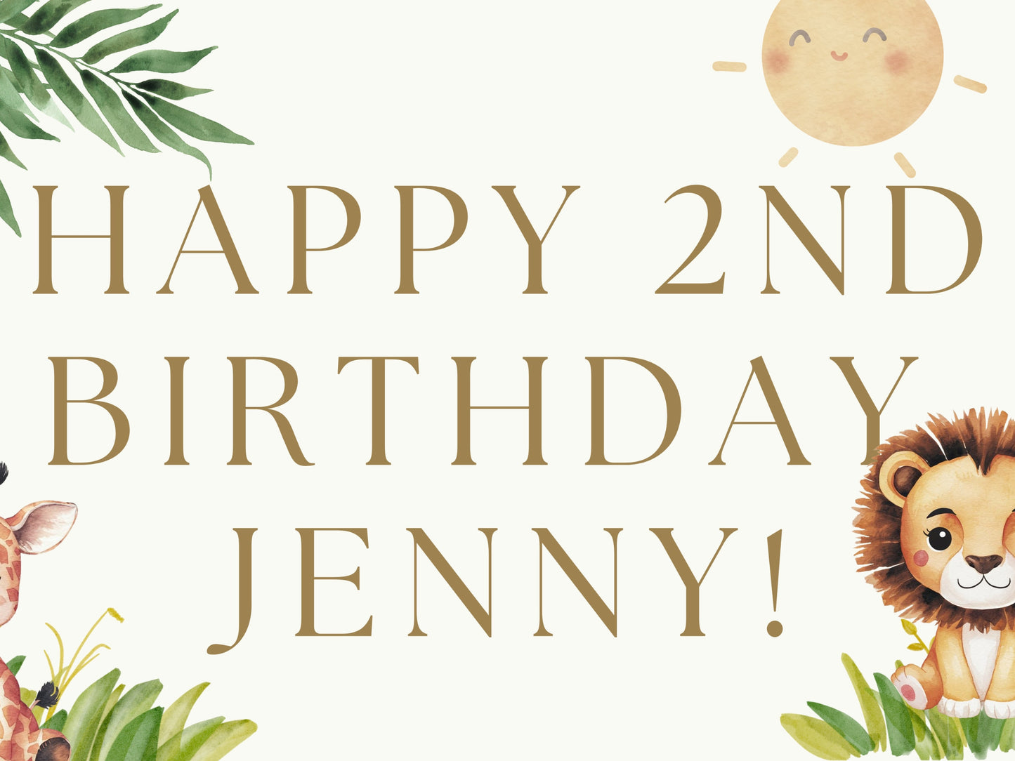 Safari Personalized Birthday Banner Greenery Bday Sign Custom Party Big Outdoor Safari Animal